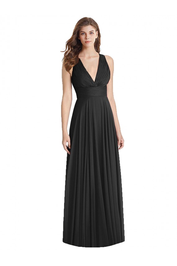 V-Neck Long Soft Chiffon Black Sleeveless Bridesmaid Dress Darwin
