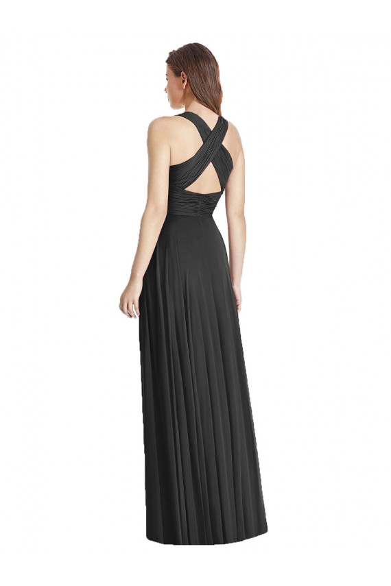 V-Neck Long Soft Chiffon Black Sleeveless Bridesmaid Dress Darwin