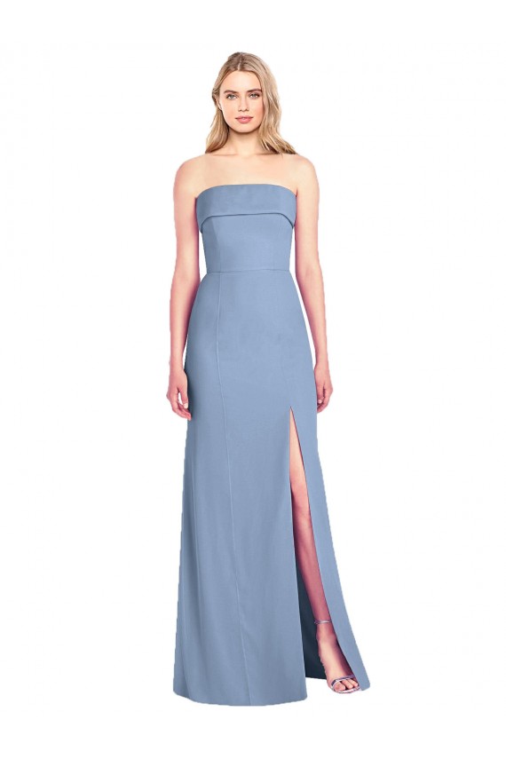 Strapless Long Soft Chiffon Dusty Blue Trumpet Sleeveless Bridesmaid Dress Darwin