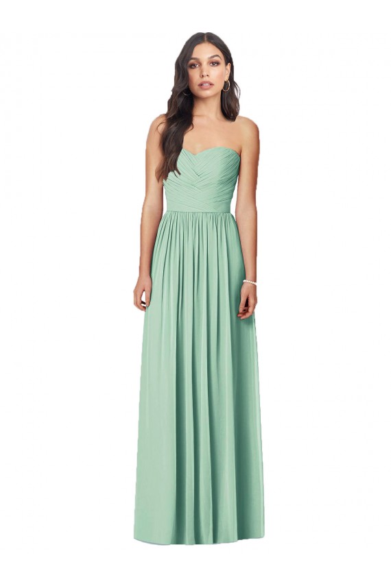 Strapless Long Soft Chiffon Mint Green Sleeveless Bridesmaid Dress Darwin