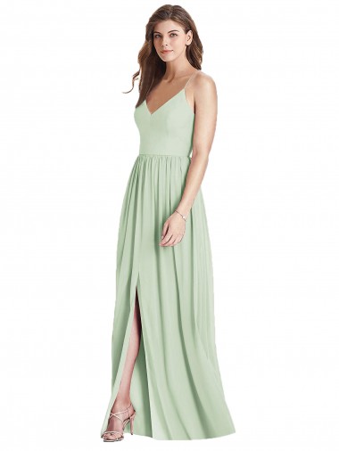 V-Neck Long Soft Chiffon Sage Sleeveless Semi Formal Evening Dress / Bridesmaid Dress Darwin