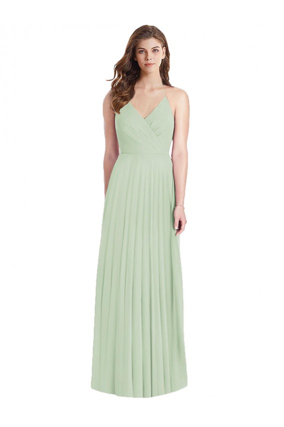 V-Neck Long Soft Chiffon Sage Cold Shoulder Semi Formal Evening Dress / Bridesmaid Dress Darwin