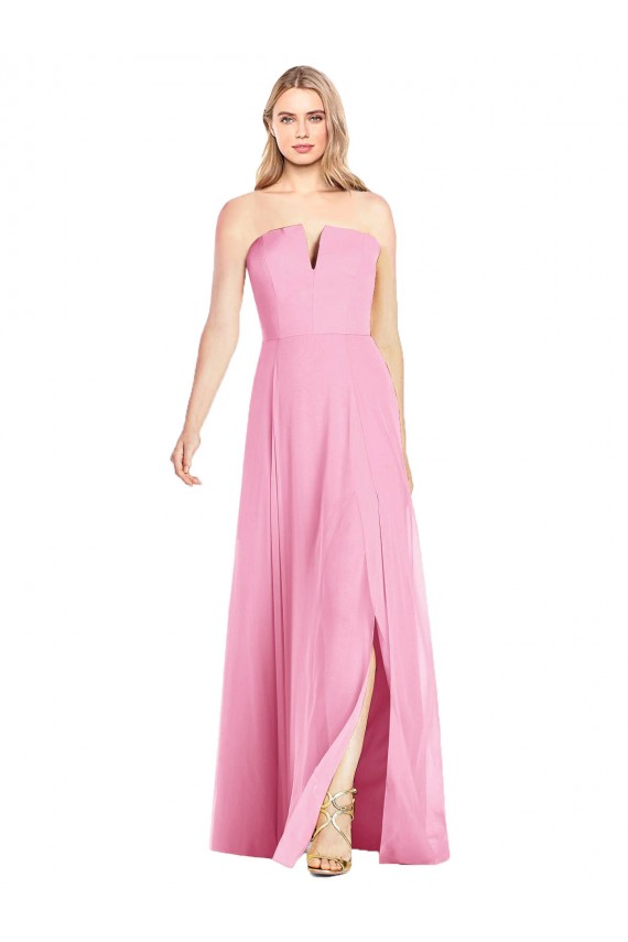 Strapless Long Soft Chiffon Hot Pink Sleeveless Semi Formal Evening Dress / Bridesmaid Dress Darwin