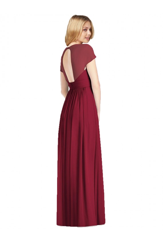 V-Neck Long Soft Chiffon Dark Navy Cap Sleeves Bridesmaid Dress Darwin