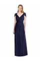 V-Neck Long Soft Chiffon Dark Navy Cap Sleeves Bridesmaid Dress Darwin