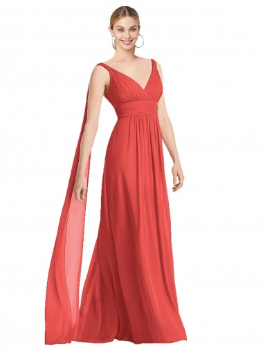 V-Neck Long Soft Chiffon Firecracker Sleeveless Bridesmaid Dress Darwin