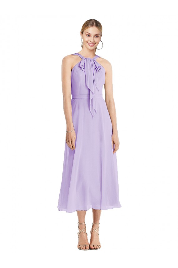 Halter Neck Tea length Soft Chiffon Lilac Sleeveless Prom Dress / Bridesmaid Dress Darwin