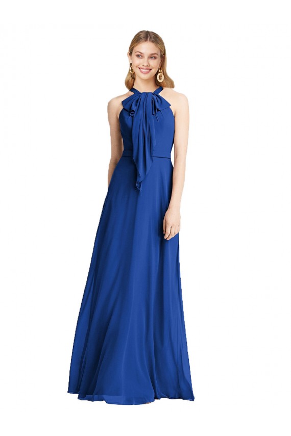Halter Neck Long Soft Chiffon Royal Blue Sleeveless Bridesmaid Dress Darwin