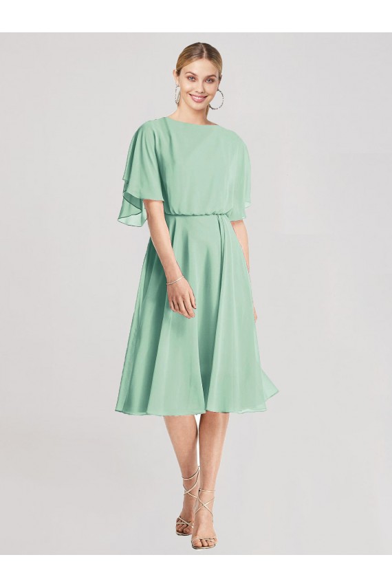Knee Length Soft Chiffon Mint Green Flutter Sleeves Bridesmaid Dress Darwin