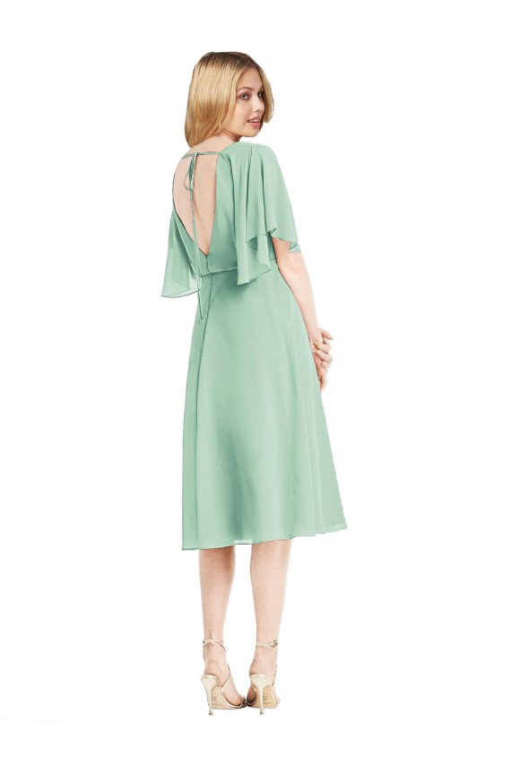 Knee Length Soft Chiffon Mint Green Flutter Sleeves Bridesmaid Dress Darwin