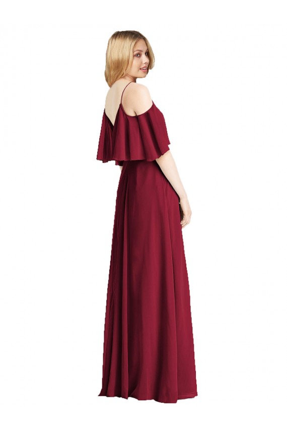 V-Neck Long Chiffon Royal Blue Cold Shoulder Bridesmaid Dress Darwin