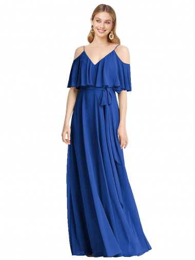 V-Neck Long Chiffon Royal Blue Cold Shoulder Bridesmaid Dress Darwin