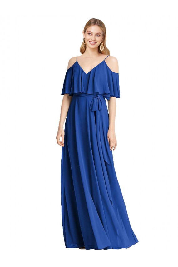 V-Neck Long Chiffon Royal Blue Cold Shoulder Bridesmaid Dress Darwin