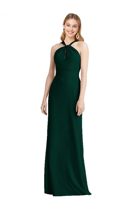 Halter Neck Long Soft Chiffon Ever Green Sleeveless Bridesmaid Dress Darwin