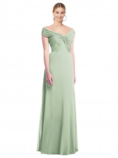 Off the Shoulder Long Soft Chiffon Sage Trumpet Sleeveless Bridesmaid Dress Darwin