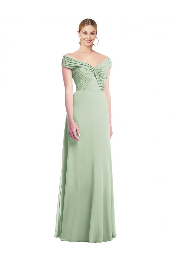 Off the Shoulder Long Soft Chiffon Sage Trumpet Sleeveless Bridesmaid Dress Darwin