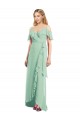 V-Neck Long Soft Chiffon Mint Green Cold Shoulder High Low Bridesmaid Dress Darwin