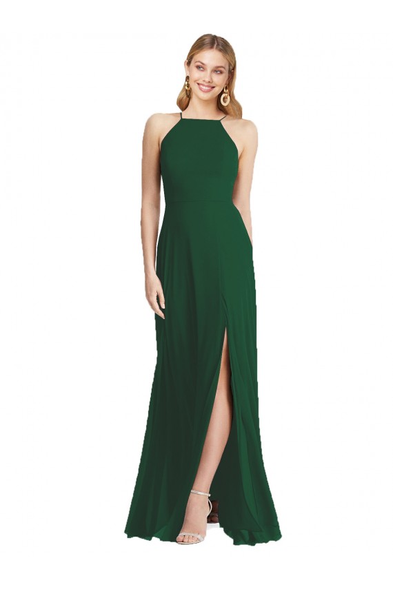 High Neck Long Soft Chiffon Dark Green Sleeveless Semi Formal Evening Dress / Bridesmaid Dress Darwin