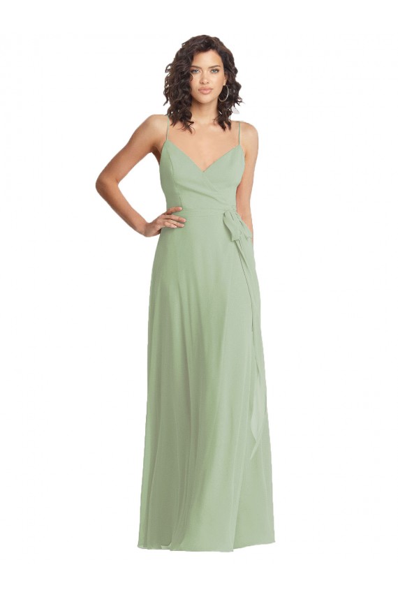 V-Neck Long Soft Chiffon Smoke Green Sleeveless Formal Evening Gown / Bridesmaid Dress Darwin