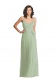 V-Neck Long Soft Chiffon Smoke Green Sleeveless Formal Evening Gown / Bridesmaid Dress Darwin
