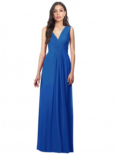 V-Neck Long Soft Chiffon Royal Blue Sleeveless Semi Formal Evening Dress / Bridesmaid Dress Darwin