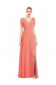 V-Neck Long Soft Chiffon Coral Sleeveless Bridesmaid Dress Darwin
