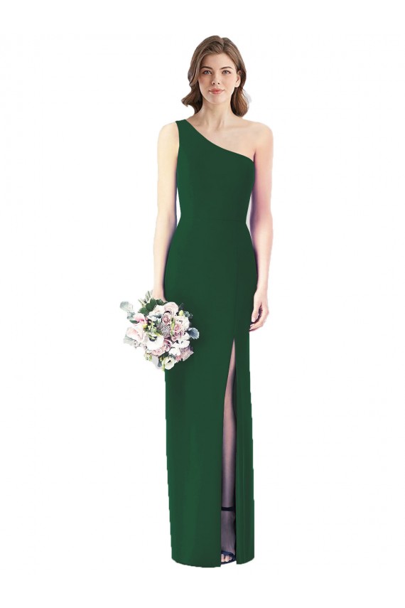 One Shoulder Long Soft Chiffon Dark Green Sleeveless Bridesmaid Dress Darwin