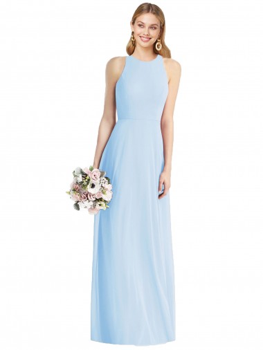 Halter Neck Long Soft Chiffon Light Sky Blue Sleeveless Semi Formal Evening Dress / Bridesmaid Dress Darwin