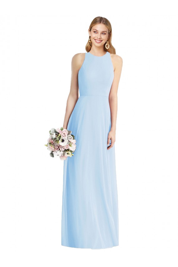Halter Neck Long Soft Chiffon Light Sky Blue Sleeveless Semi Formal Evening Dress / Bridesmaid Dress Darwin