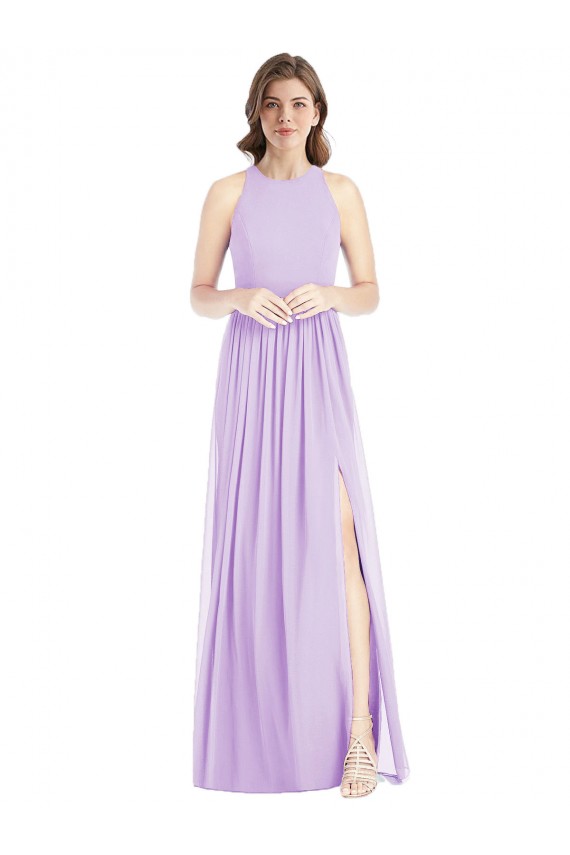 Halter Neck Long Soft Chiffon Lilac Sleeveless Bridesmaid Dress Darwin
