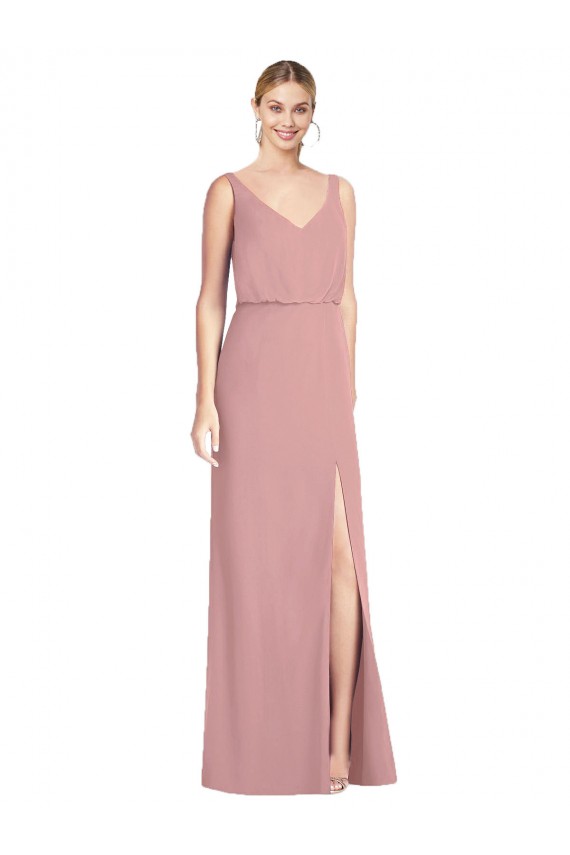 V-Neck Long Soft Chiffon Dusty Pink Sleeveless Bridesmaid Dress Darwin