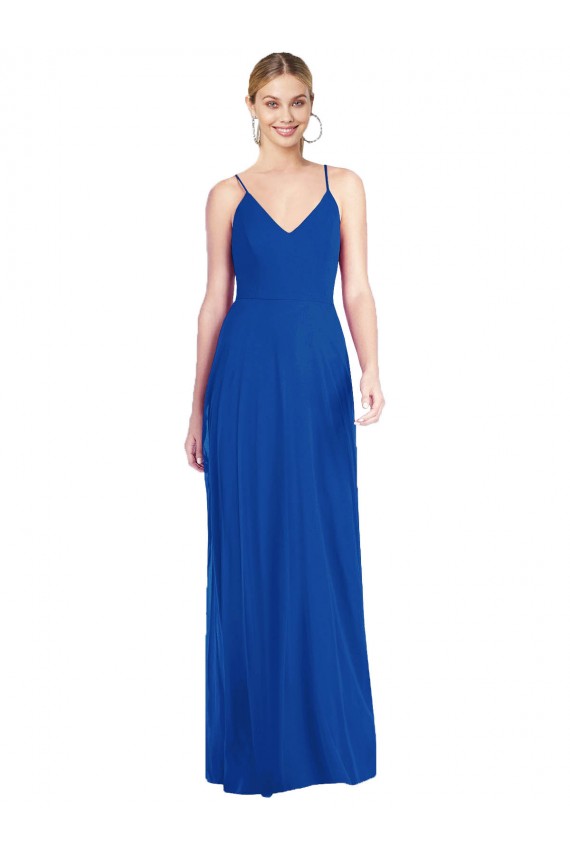 V-Neck Long Soft Chiffon Royal Blue Sleeveless Formal Dress / Bridesmaid Dress Darwin