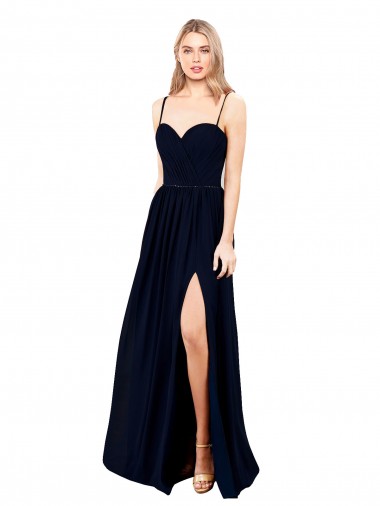 Sweetheart Long Soft Chiffon Dark Navy Sleeveless Formal Evening Gown / Bridesmaid Dress Darwin