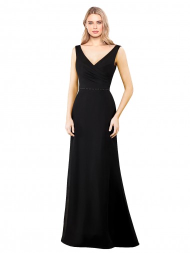V-Neck Long Soft Chiffon Black Sleeveless Prom Dress / Bridesmaid Dress Darwin