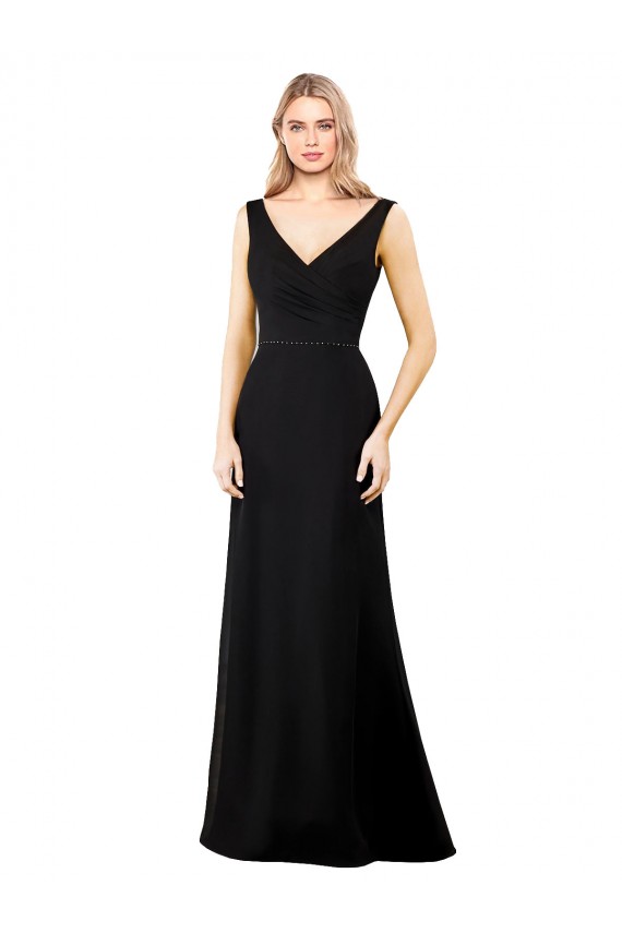 V-Neck Long Soft Chiffon Black Sleeveless Prom Dress / Bridesmaid Dress Darwin