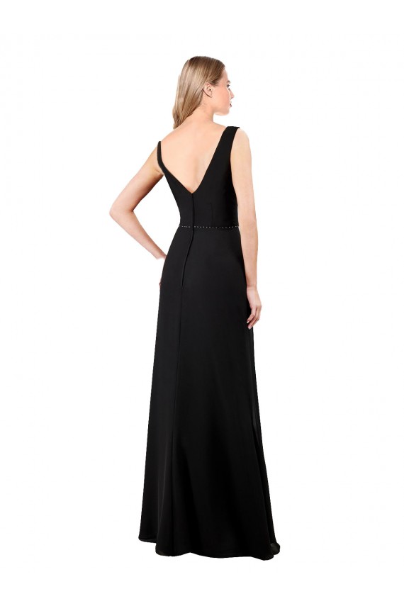 V-Neck Long Soft Chiffon Black Sleeveless Prom Dress / Bridesmaid Dress Darwin