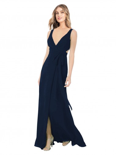 V-Neck Long Chiffon Dark Navy Sleeveless Bridesmaid Dress / Evening Dress Darwin