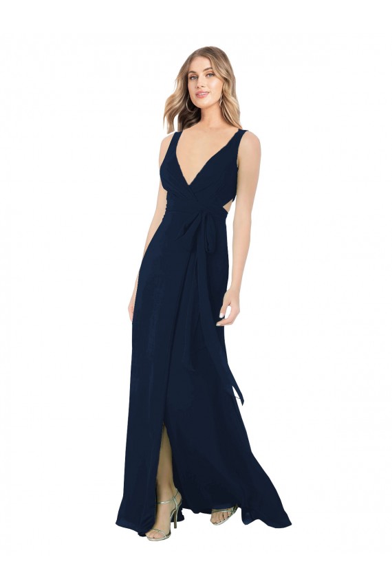 V-Neck Long Chiffon Dark Navy Sleeveless Bridesmaid Dress / Evening Dress Darwin