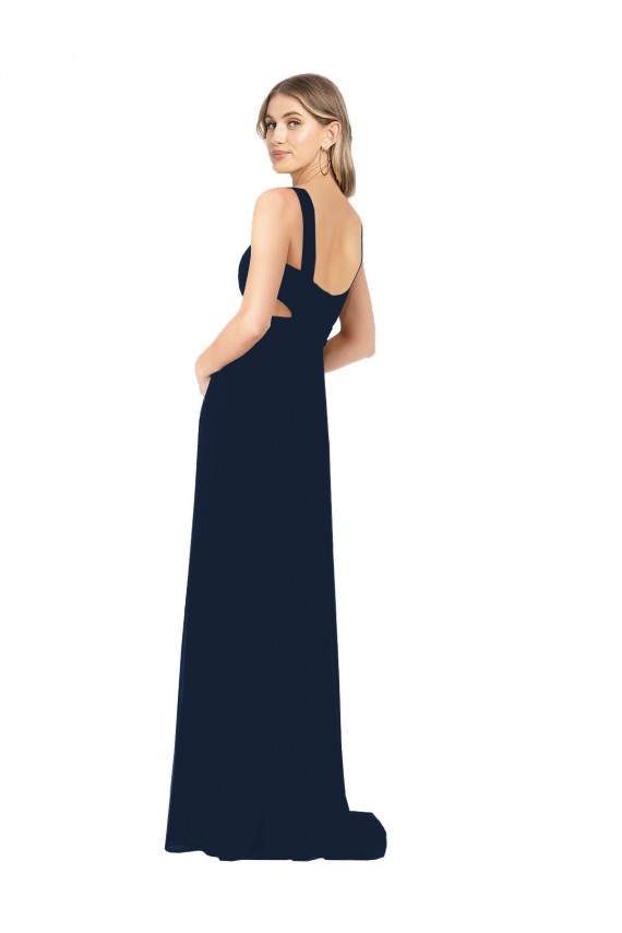 V-Neck Long Chiffon Dark Navy Sleeveless Bridesmaid Dress / Evening Dress Darwin