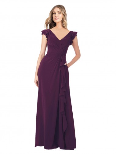 V-Neck Long Soft Chiffon Grape Cap Sleeves Formal Dress / Bridesmaid Dress Darwin