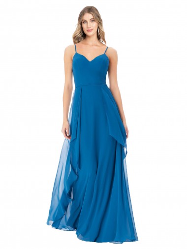 Sweetheart Long Soft Chiffon Peacock Blue Sleeveless Bridesmaid Dress Darwin