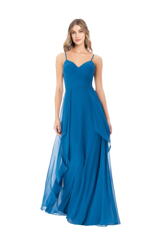 Sweetheart Long Soft Chiffon Peacock Blue Sleeveless Bridesmaid Dress Darwin