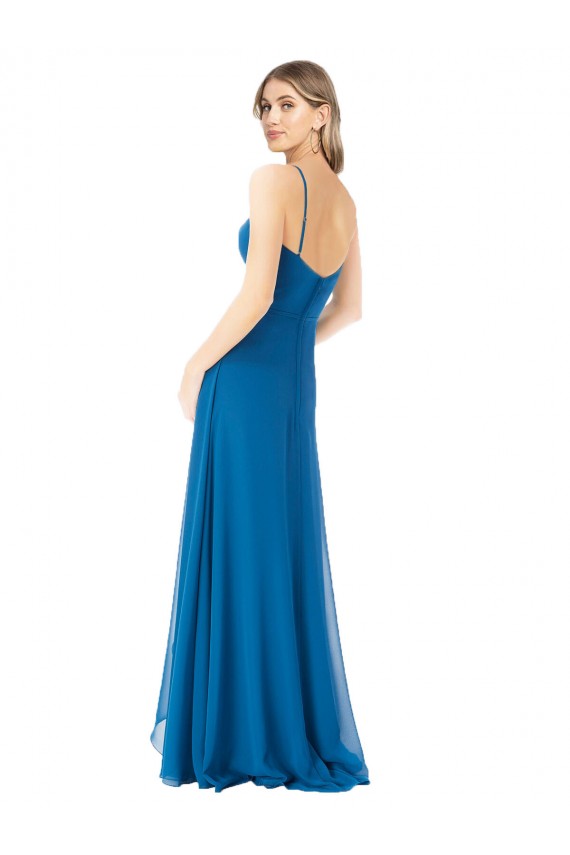 Sweetheart Long Soft Chiffon Peacock Blue Sleeveless Bridesmaid Dress Darwin