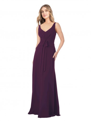 V-Neck Long Floor Length Chiffon Grape Sleeveless Bridesmaid Dress Darwin