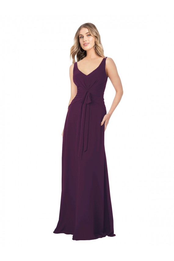 V-Neck Long Floor Length Chiffon Grape Sleeveless Bridesmaid Dress Darwin