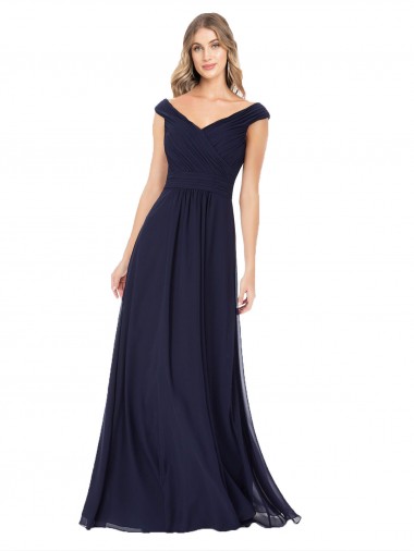 Off the Shoulder Long Soft Chiffon Dark Navy Sleeveless Evening Dress / Bridesmaid Dress Darwin