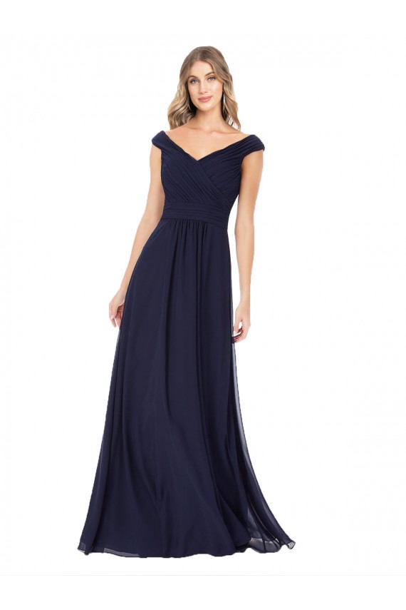 Off the Shoulder Long Soft Chiffon Dark Navy Sleeveless Evening Dress / Bridesmaid Dress Darwin
