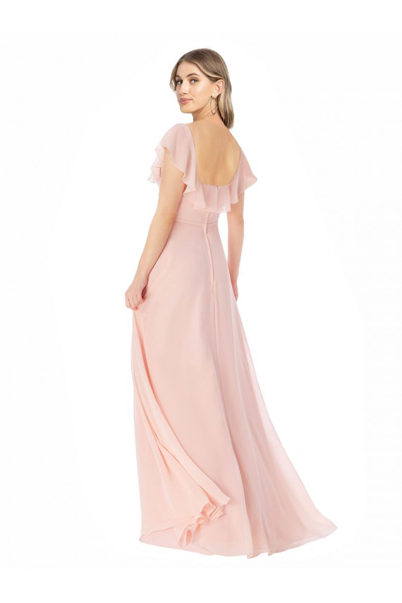 Square Neck Long Soft Chiffon Pink Cap Sleeves Formal Dress / Bridesmaid Dress Darwin