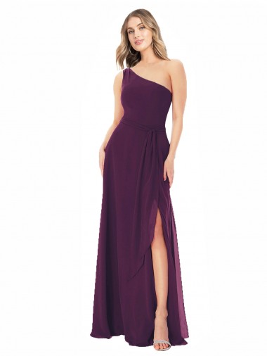 One Shoulder Long Soft Chiffon Grape Sleeveless Formal Dress / Bridesmaid Dress Darwin