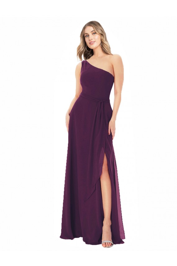 One Shoulder Long Soft Chiffon Grape Sleeveless Formal Dress / Bridesmaid Dress Darwin